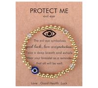 Mikovivi Evil Eye Bracelet for Women, Trendy Bead Bracelet with Evil Eye Charms Dainty Good Luck Jewelry for Friends Mom Birthday Retirement (Gold)