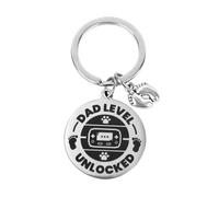 Mikovivi Expecting Dad Level Unlocked Keychain,Promoted to Daddy First Time Father to Be Gift Expectant New Dad Keyring from Wife Pregnancy Announcement with Game Controller & Baby Footprint Design