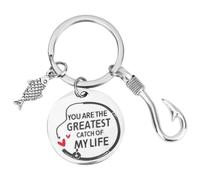 Mikovivi Fish Keychain, Silver Fishing Lure Hook Keyring Fish-Shaped Key Ring Bag Charm Key Chain Accessories for Men & Dad Husband Boyfriend Birthday Father's Funny Fisherman Gift