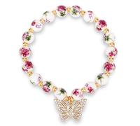 Mikovivi Floral Butterfly Bead Bracelet, Vintage Adjustable Flower Butterfly Porcelain Beads Bracelet Handmade Stretch Boho Dainty Jewelry Gift for Women Friendship