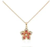 Mikovivi Flower Necklaces, Bauhinia Flower Pendant Necklace(Red Diamond)