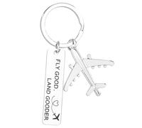 Mikovivi Fly Good Land Gooder Keychain, Stainless Steel Airplane Pilot Keychains Flight Attendant Gifts Pilot Accessories for Men Women (Silver)