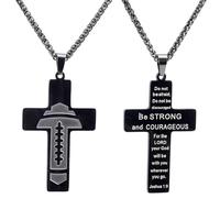 Mikovivi Football Cross Necklace for Men, 23+1.8in Rugby Joshua Cross Pendant Chain Stainless Steel Inspirational Bible Verse Sports Religious Football Necklace Jewelry for Men Women Gift