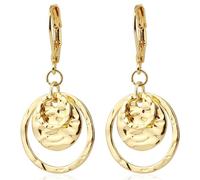 Mikovivi Gold Disc Leverback Earrings, Boho Dangle Drop Earrings, Hammered Circle Dangle Drop Earrings, Perfect for Special Occasions