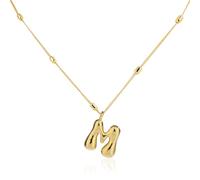 Mikovivi Gold Letter Necklace, Dainty Initial Pendant Necklace with Bead Chain Trendy Alphabet Charm Necklace Jewelry Gifts for Women Birthday Anniversary Festival (M)
