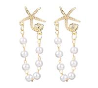 Mikovivi Gold Starfish Shell Earrings, Dainty Sea Shell Earrings Dangle Unique Scallop Starfish Pearl Beaded Tassels Stud Jewelry for Summer Vacation Beach-Inspired Outfits for Women