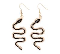 Mikovivi Gothic Snake Earrings for Women, Long Rhinestone Snake Stud Earrings Punk Serpent Dangle Jewelry Goth Animal Drop Statement Accessories for Women Men Carnival Halloween Medusa Cosplay (Black)