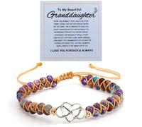 Mikovivi Granddaughter Forever Love Heart Bracelet from Grandma, Adjustable Double Layer Natural Beaded Emperor Stone Heart Charm Bracelet for Granddaughter Mind Peace Jewelry