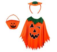 Mikovivi Halloween Pumpkin Costume for Women, Plus Size Pumpkin Poncho Costume Glow in the Dark Cape with Headband & Handbag for Adult Kids Outfit