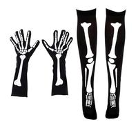 Mikovivi Halloween Skeleton Gloves & Stockings Set, Spooky Full Finger Bone Sleeves and Skull Socks for Women Men Halloween Costumes Cosplay Party Supplies Dance Accessories