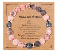 Mikovivi Happy 80th Birthday Gift, Stone Pink Bead Bracelet for Women 80 Year Old Birthday Present Elegant Jewelry for Mom Grandma & Friend