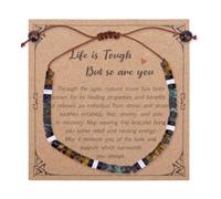 Mikovivi Healing Natural Stone Bracelet, Handmade Stylish Beaded Inspirational Life is Tough But So are You Bracelet Encouragement Jewelry for Women Friends Sister Birthday Christmas