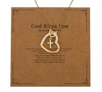 Mikovivi Heart Cross Necklaces, First Holy Communion Necklace with Inspirational Card Ideal Graduation Faith Jewellery Gift for Woman Girls