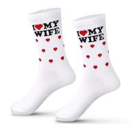 Mikovivi Husband Socks, Soft Cotton I Love My Wife Socks Funny Cool Husband Gifts from Wife Wedding Anniversary Christmas Birthday Groom Warm Gift (White)