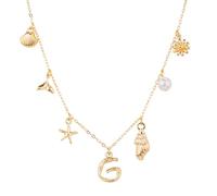 Mikovivi Initial Charm Necklace for Women, Gold Shell Letter Necklaces Seashell Starfish A-Z Alphabet Pendant Necklace Boho Summer Beach jewelry Gift for Girls Teens (G)
