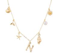 Mikovivi Initial Charm Necklace for Women, Gold Shell Letter Necklaces Seashell Starfish A-Z Alphabet Pendant Necklace Boho Summer Beach jewelry Gift for Girls Teens (N)