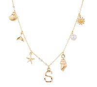 Mikovivi Initial Charm Necklace for Women, Gold Shell Letter Necklaces Seashell Starfish A-Z Alphabet Pendant Necklace Boho Summer Beach jewelry Gift for Girls Teens (S)