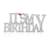 Mikovivi Its My Birthday Pin, Zinc Alloy Happy Birthday Brooch Badge Pin Button Shiny Lapel Celebrations Gifts Party Accessories for Women (Silver)