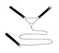 Mikovivi Leather Choker Collar with Leash Set, Love Heart Black Leather Gothic Chain Necklace for Women Punk Goth Cosplay Costume Accessories