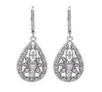 Mikovivi Leverback Earrings for Women, Cubic Zirconia Copper Teardrop Earrings Dangly Dangle Tear Drop Ladies Jewelry for Mom Wife Bride Birthday Christmas Anniversary (Silver)