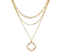 Mikovivi Multi Layer Necklace for Women, Stackable Long Trendy Paperclip Strip Chain Twisted Circle Pendant Charm Stacked Necklace for Women Jewelry Gift(Gold)