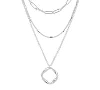 Mikovivi Multi Layer Necklace for Women, Stackable Long Trendy Paperclip Strip Chain Twisted Circle Pendant Charm Stacked Necklace for Women Jewelry Gift(Silver)