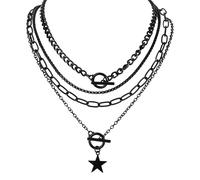 Mikovivi Multilayer Star Necklace, Stackable Y2K Chunky Fairy Grunge Necklace with Star Pendant Punk Gothic Jewelry for Women Alternative Fashion Accessories