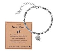 Mikovivi New Mom Little Foot Charm Bracelet, Silver New Mum Pregnancy Gifts Baby Feet Pendant Bracelet Mum Expecting 1st Mothers Day Gifts for Baby Shower Mummy to Be