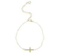Mikovivi Pearl Cross Anklets for Women, Adjustable Waterproof Gold Ankle Bracelets with Pearl Dainty Beaded Chain Anklets Jewelry Accessories for Women Summer Beach