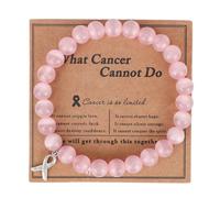 Mikovivi Pink Crystal Bracelet, Rose Quartz Bead Jewelry Inspirational Handmade Elastic Bracelet with Encouragement Card for Women & Men Gifts