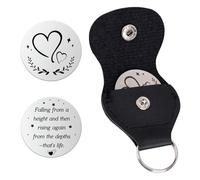 Mikovivi Pocket Hug Token with Leather Case, Stainless Steel Pocket Hug Coin Keychain Small Keyring Friendship Gifts Inspirational Thoughtful Motivational Gifts Ideal for Women Men Family Friends