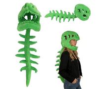 Mikovivi Realistic Wearable Dinosaur Skeleton Costume for Adults, 3D Spinosaurus Bone Plush Outfit with Spine Extension for Halloween & Themed Party Dino Cosplay Props (Green)