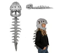 Mikovivi Realistic Wearable Dinosaur Skeleton Costume for Adults, 3D Spinosaurus Bone Plush Outfit with Spine Extension for Halloween & Themed Party Dino Cosplay Props (Gray)