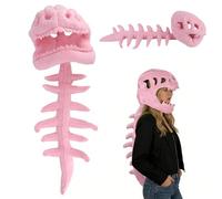Mikovivi Realistic Wearable Dinosaur Skeleton Costume for Adults, 3D Spinosaurus Bone Plush Outfit with Spine Extension for Halloween & Themed Party Dino Cosplay Props (Pink)