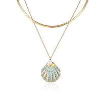 Mikovivi Seashell Necklace for Women, Multi-Layer Snake Chain Necklace with Shell & Pearl Pendent Beach Vocation Jewelry for Her