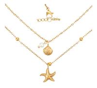Mikovivi Shell Necklace for Women, Seashell Starfish Pearl Pendant Charm Jewelry Adjustable Beach Summer Necklace Decorations and Perfect Anniversary Birthday Gifts