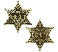 Mikovivi Sheriff & Deputy Badge Set, Metal Western Sheriff Brooch Pin | Star Police Sheriff Pins Western Cop Police Badges for Adult Kids Party Decoration & School Awards