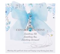 Mikovivi Something Blue Angel Charm, Bride Bouquet Charm with Congratulations Card Wedding Guardian Angel for Bride Wedding Memorial