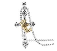 Mikovivi Stainless Steel Cross Necklace for Men, 24 Inch Crown Cross Chain Elegant Religious Jewelry Gift Non-Detachable Crown for Him