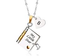 Mikovivi Star Book Necklace, Personalized Initials AZ Engravable Openable Book Pendant Necklace with 7 Pages Adjustable Neck Jewelry Gift from Mom & Dad (Style B)