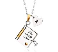 Mikovivi Star Book Necklace, Personalized Initials AZ Engravable Openable Book Pendant Necklace with 7 Pages Adjustable Neck Jewelry Gift from Mom & Dad (Style R)