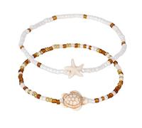 Mikovivi Starfish & Sea Turtle Anklet Bracelets Set, Adjustable Boho Bead Shell Pearl Seaside Seashell Anklet Bracelets Summer Beach Foot Jewelry for Woman