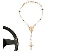 Mikovivi Steering Wheel Rosary Charm, Catholic Small Rosary Beads for Car Mirror Hanging with Virgin Mary Mini Charm & Crucifix Ideal Catholic Religious Accessories Devout Gift for Man & Woman