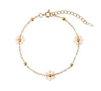 Mikovivi Titanium Steel Daisy Pearl Bracelet for Women - Dainty Gold Adjustable Link Chain, Simple Jewelry Gift for Prom Accessories Anniversary