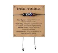 Mikovivi Triple Threat Protection Evil Eye Bracelet, Adjustable Natural Stone Good Luck Evil Eye Jewelry for Anxiety Relief Women & Men Gift