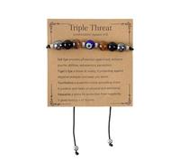 Mikovivi Triple Threat Protection Evil Eye Bracelet for Women, Adjustable Natural Stone Good Luck Evil Eye Bracelet for Anxiety Relief Women & Men Jewelry Gift