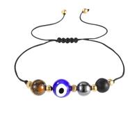 Mikovivi Triple Threat Protective Evil Eye Bracelet, Adjustable Spiritual Good Luck Charm Evil Eye Beaded Bracelet for Relief Women Men Birthday Anniversary Jewelry Gifts and Decorations