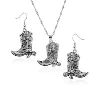 Mikovivi Western Cowgirl Cowboy Texas Boot Earrings Necklace Set, Alloy Metal Country Jewelry Western Earrings Twist Chain Necklace with Boot Bohemian Boot Pendant Jewelry Sets Accessories for Women