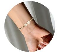 Mikovivi Women's Cross Bracelet with Initial Beads, Elastic Heart Alphabet Charm Beaded Bracelet Religious Jewelry Gift (Letter P)