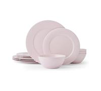 Miksa Trellis Pink Bone China Chip Resistant Lightweight 12 Piece Dinnerware Set, Service for 4